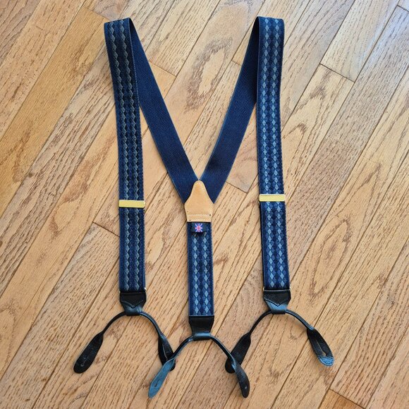 Albert Thurston Blue Diamond Argyle Elastic Suspenders - Picture 1 of 15